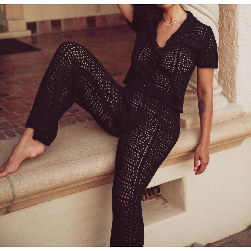 NEW KILO BRAVA crochet short sleeve top in black
